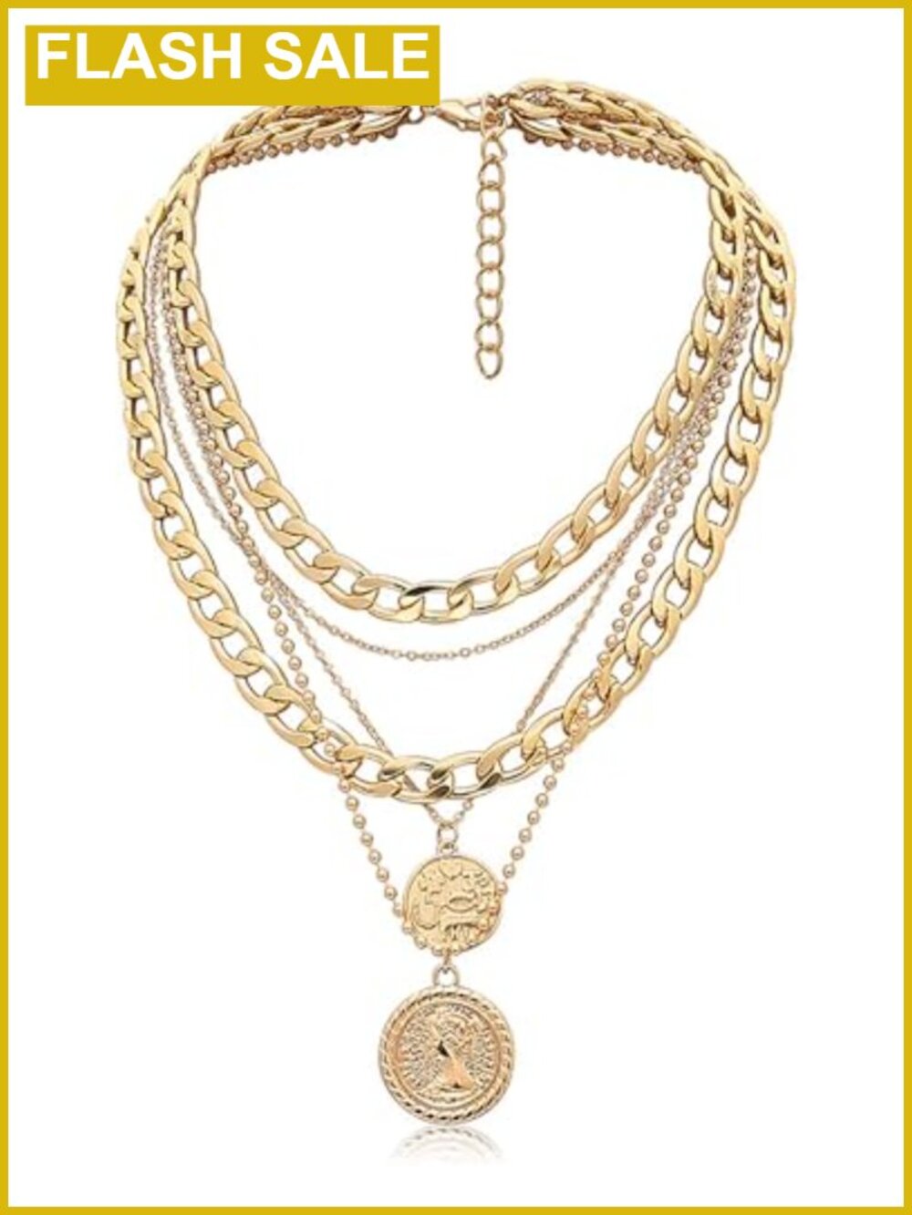 Layered Coin Pendant Necklace 5-in-1 Retro Hip Hop Costume Jewelry Women